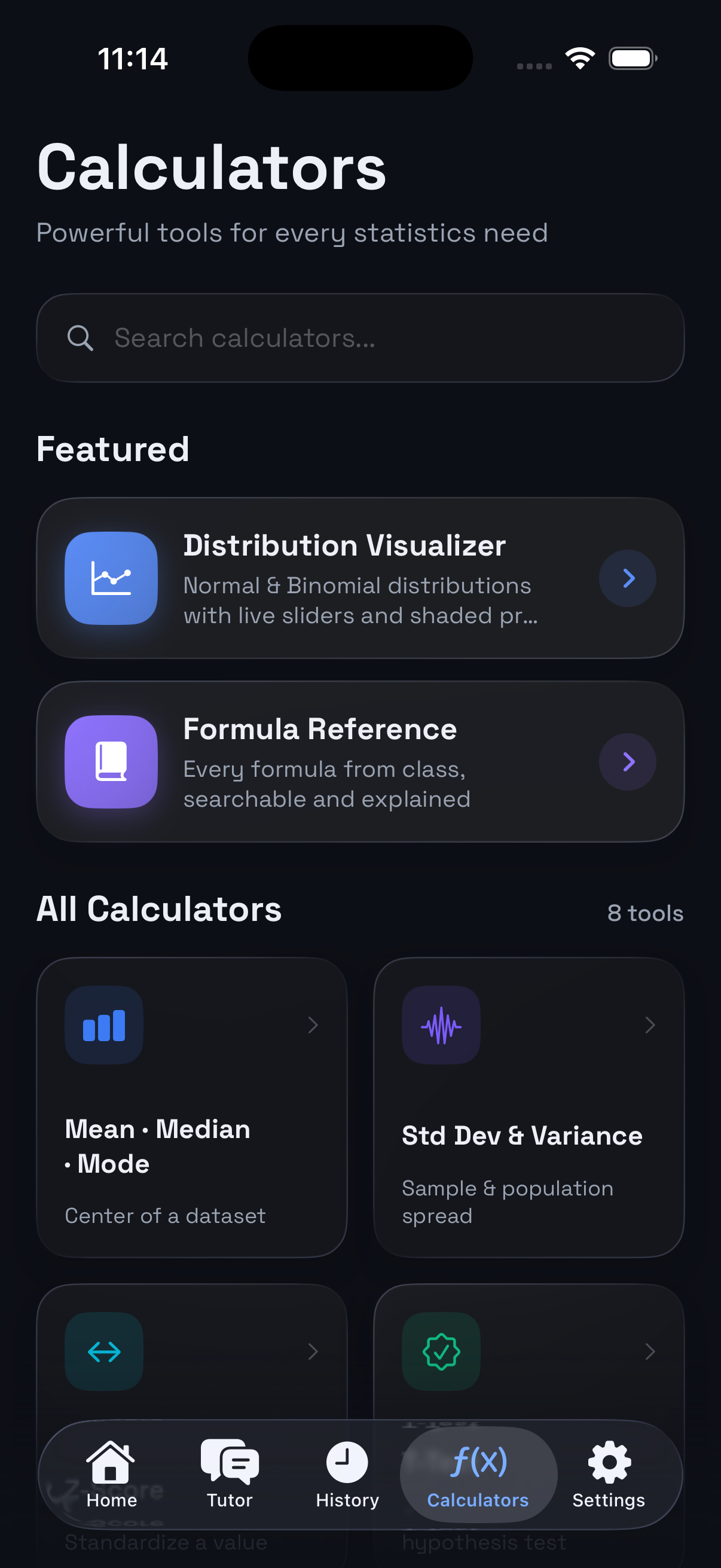 Formula reference screen in dark mode